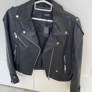 Maje Cropped leather biker jacket